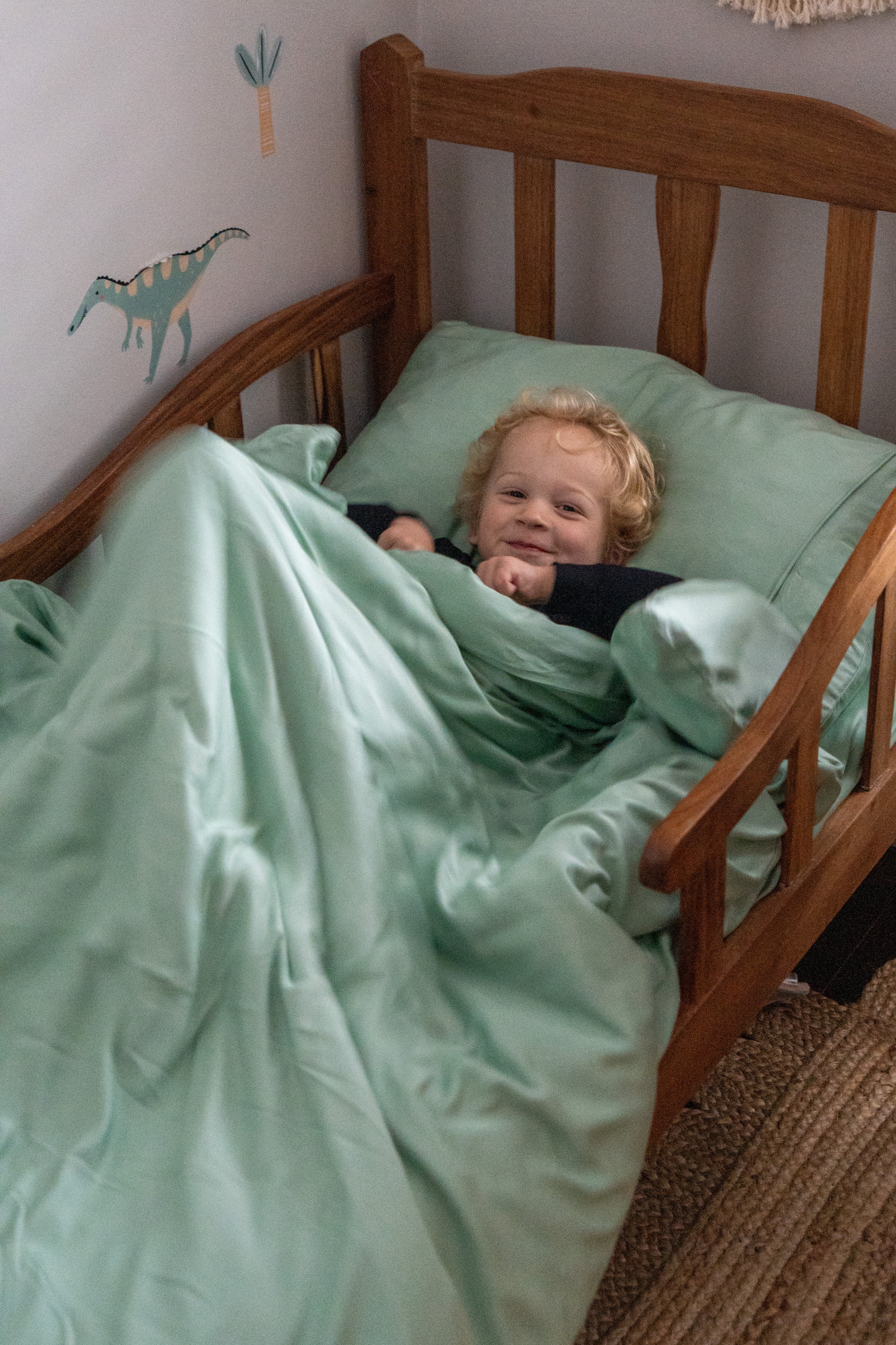 Dusty green single bed toddler duvet cover and pillowcase