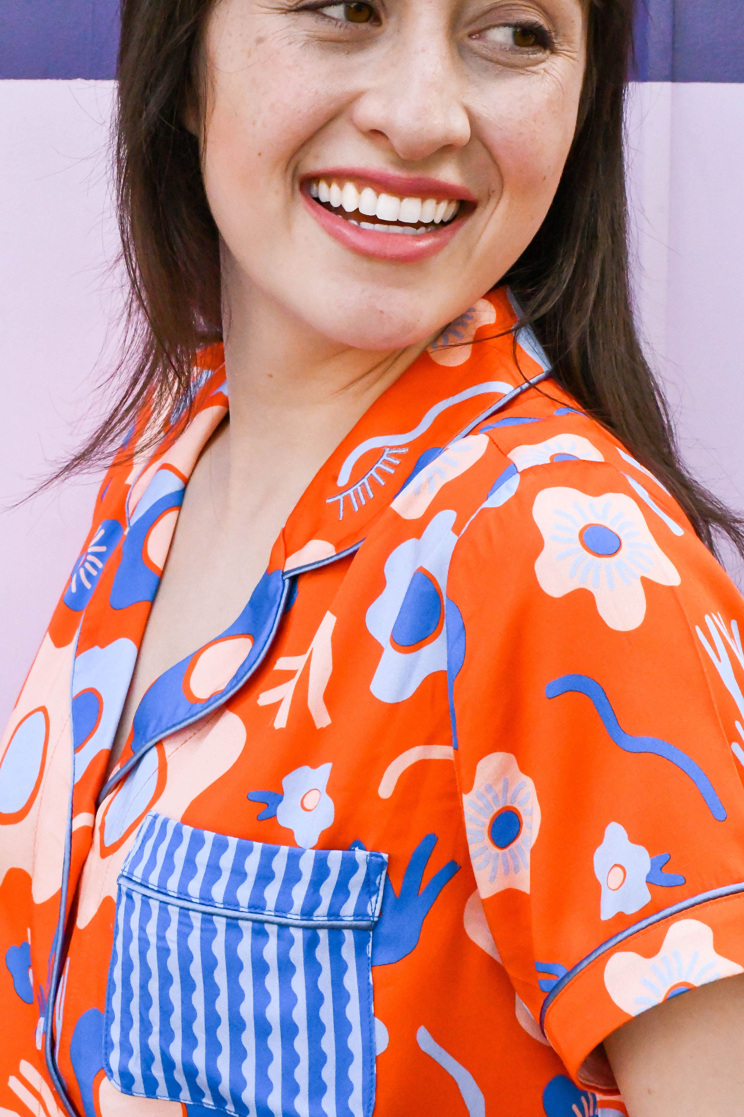 Blue and red flowers and sea theme short sleepwear set