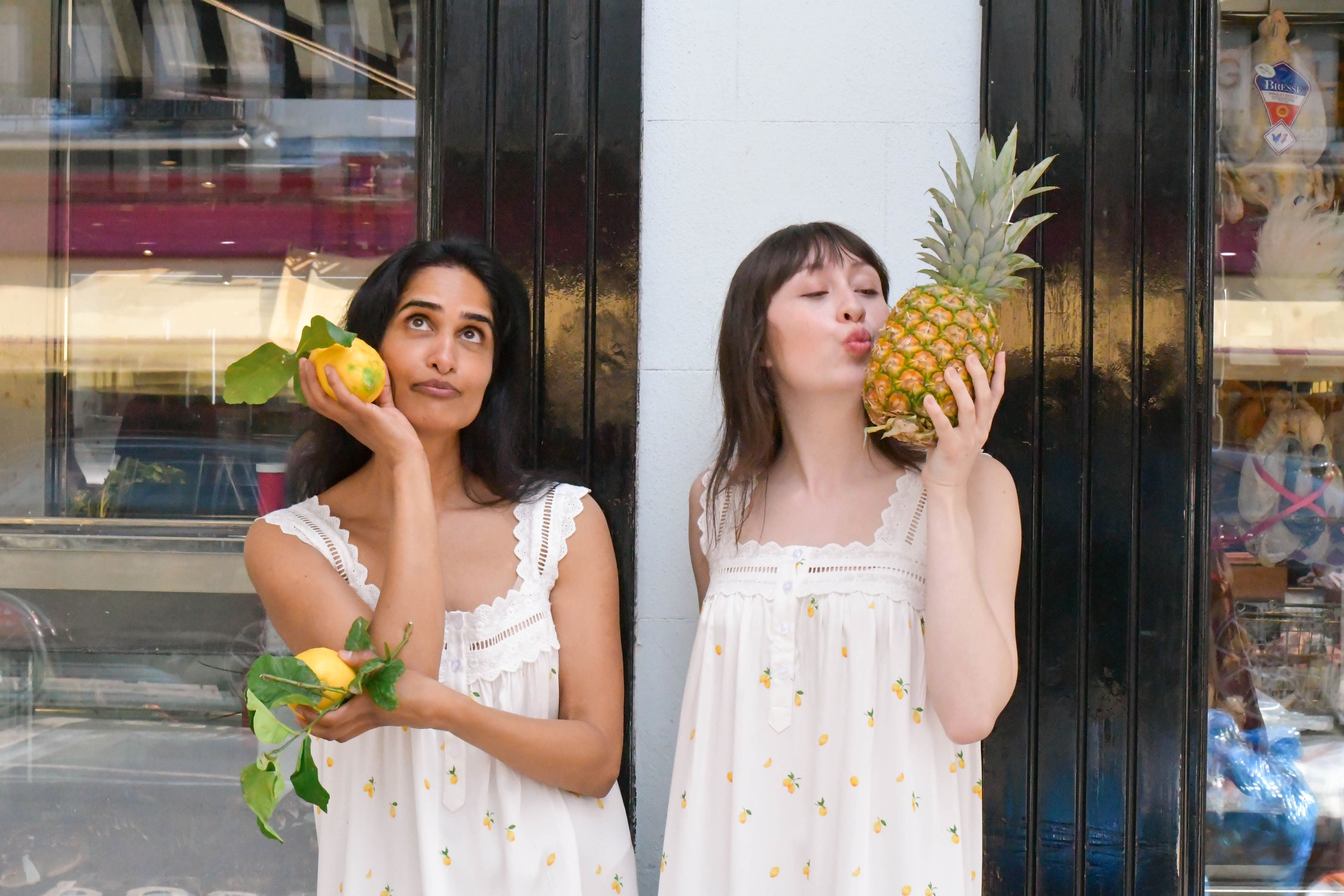 Nightdress frill and lace with lemon pattern