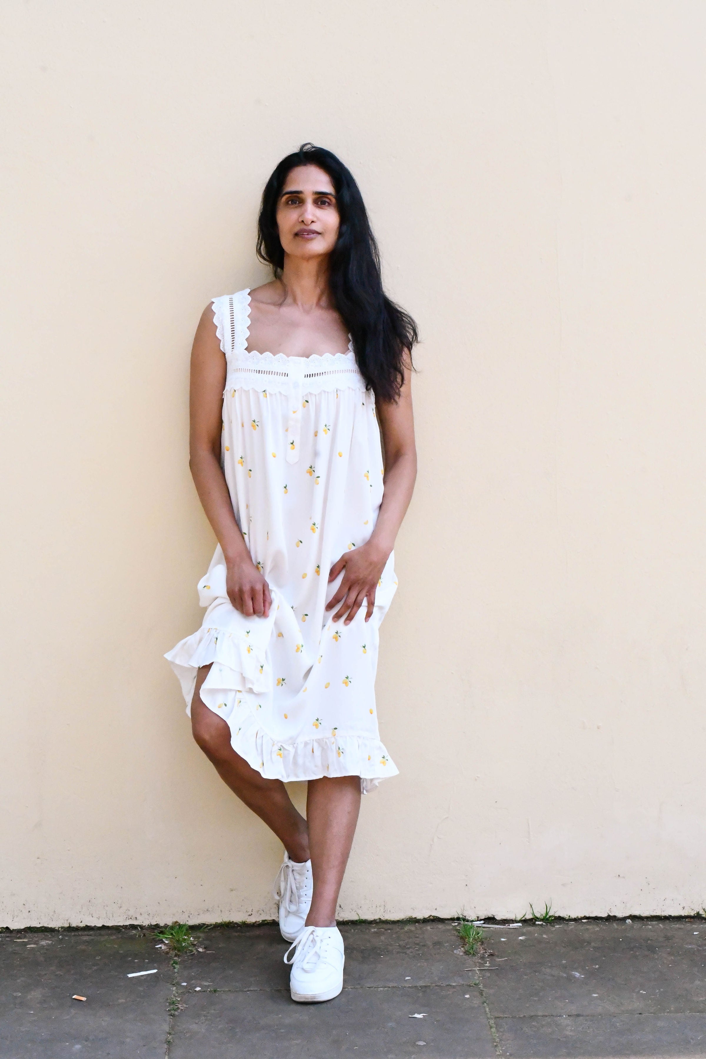Beautiful white lace patterned Amalfi inspired design dress