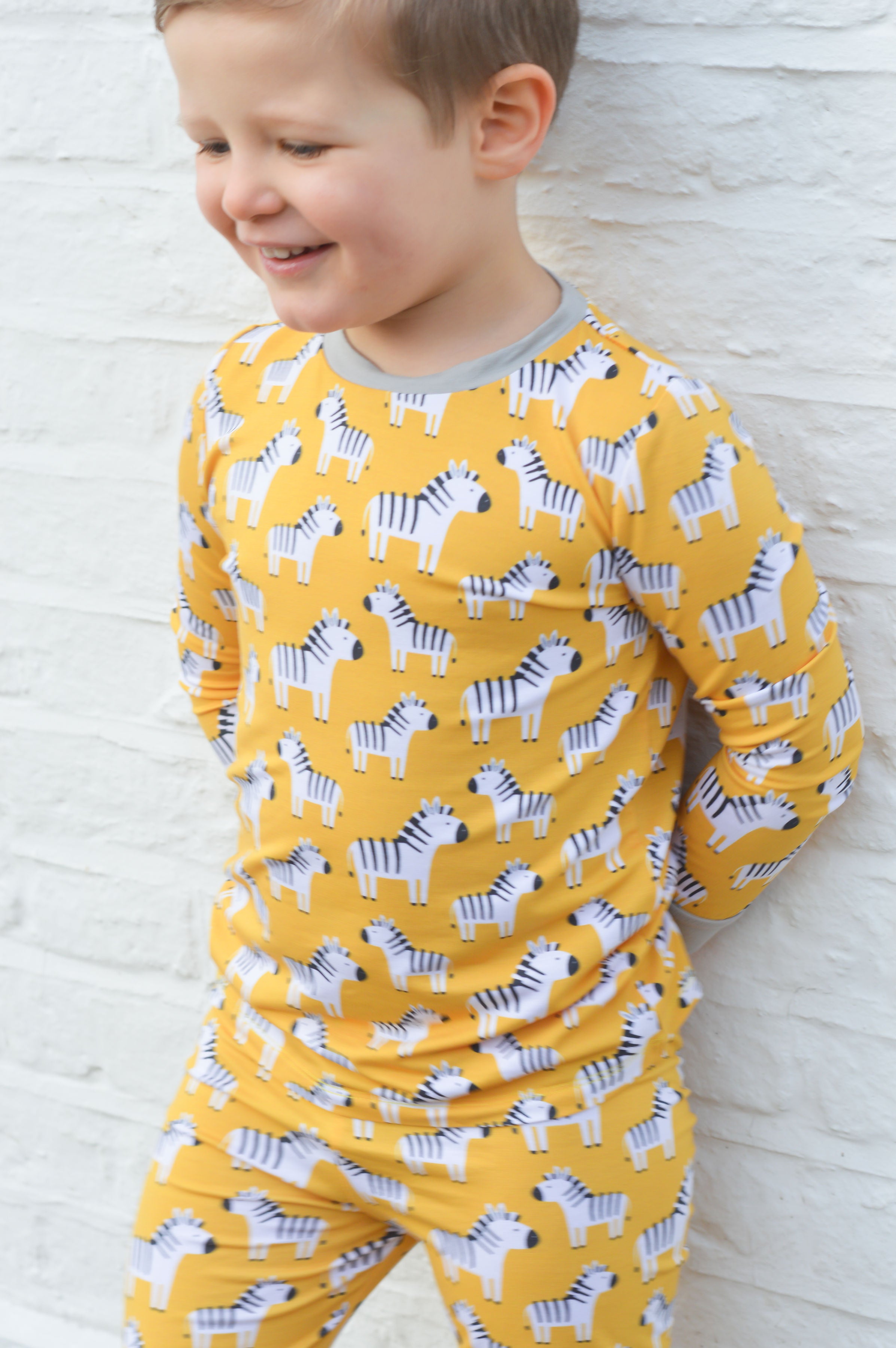 Yellow Patterned Zebar Long Kids PJs