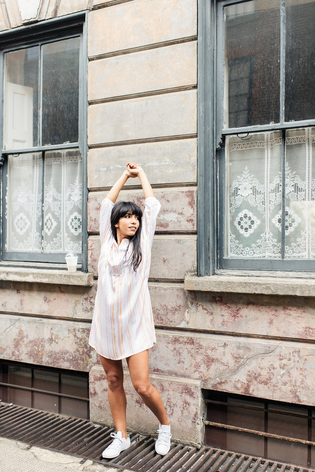 Pink pinstripe organic bamboo nightdress Nightire organic threads