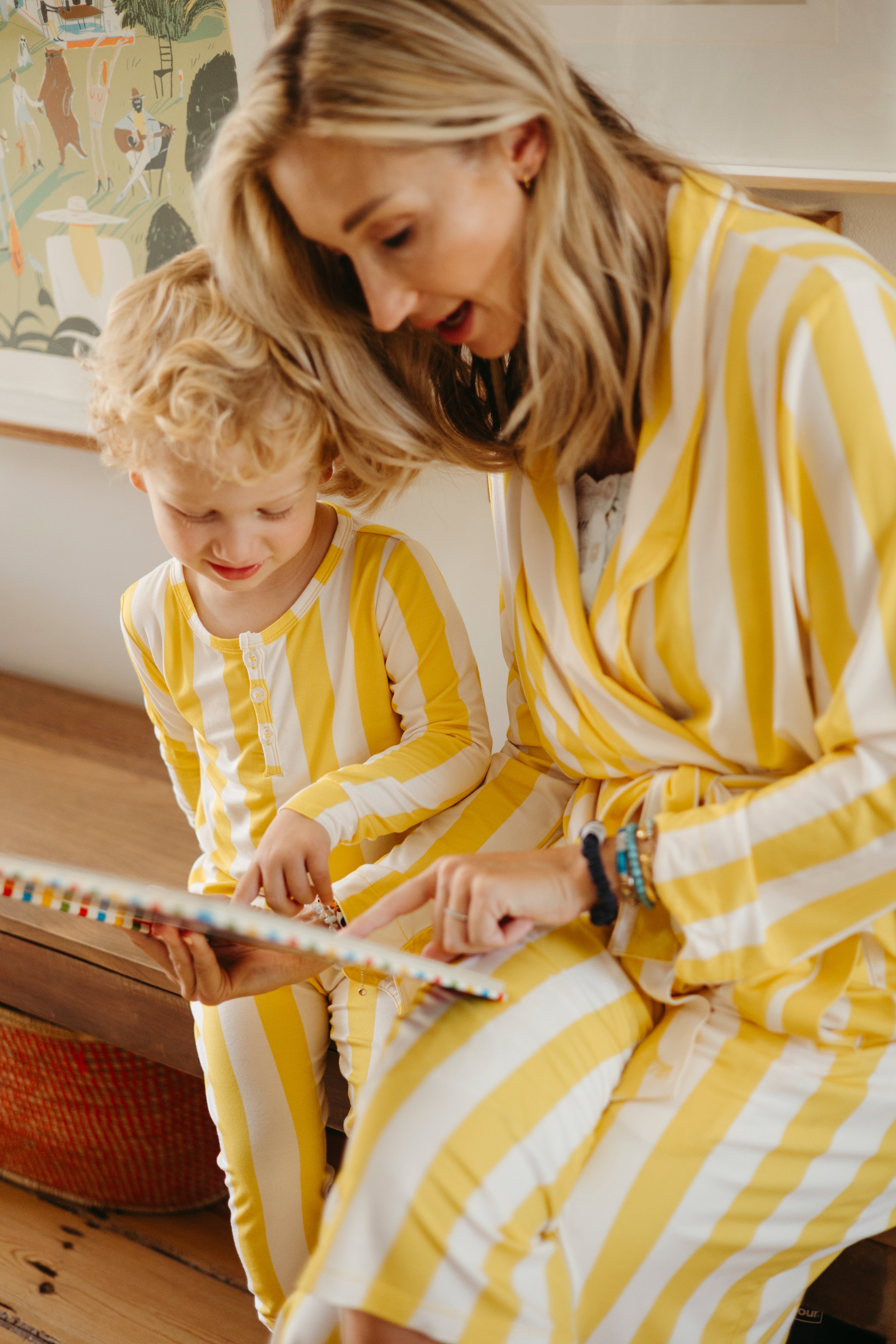 Twin with mom and kiddo in matching sleepwear