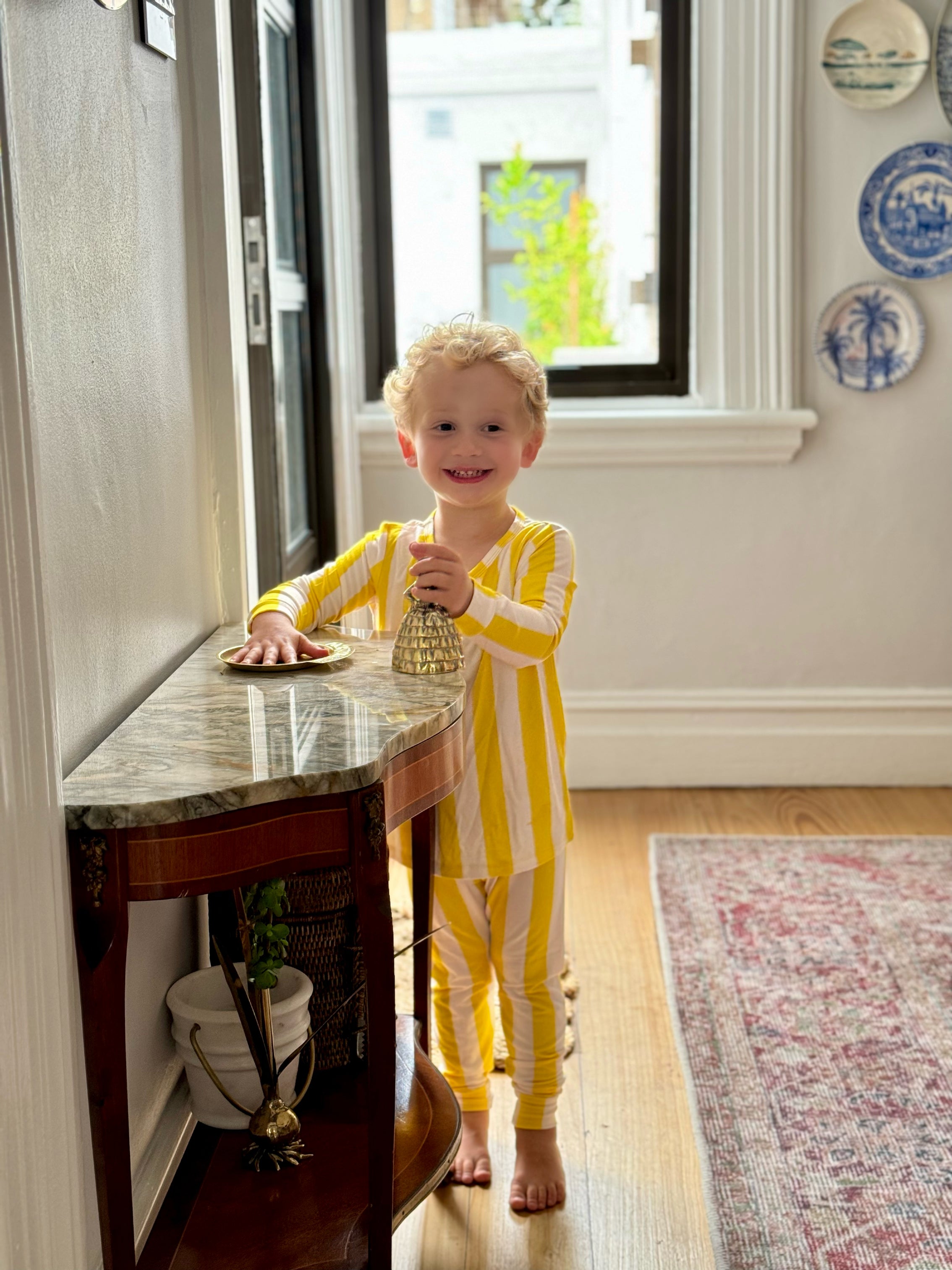 Kids yellow white stripe pattern pjs