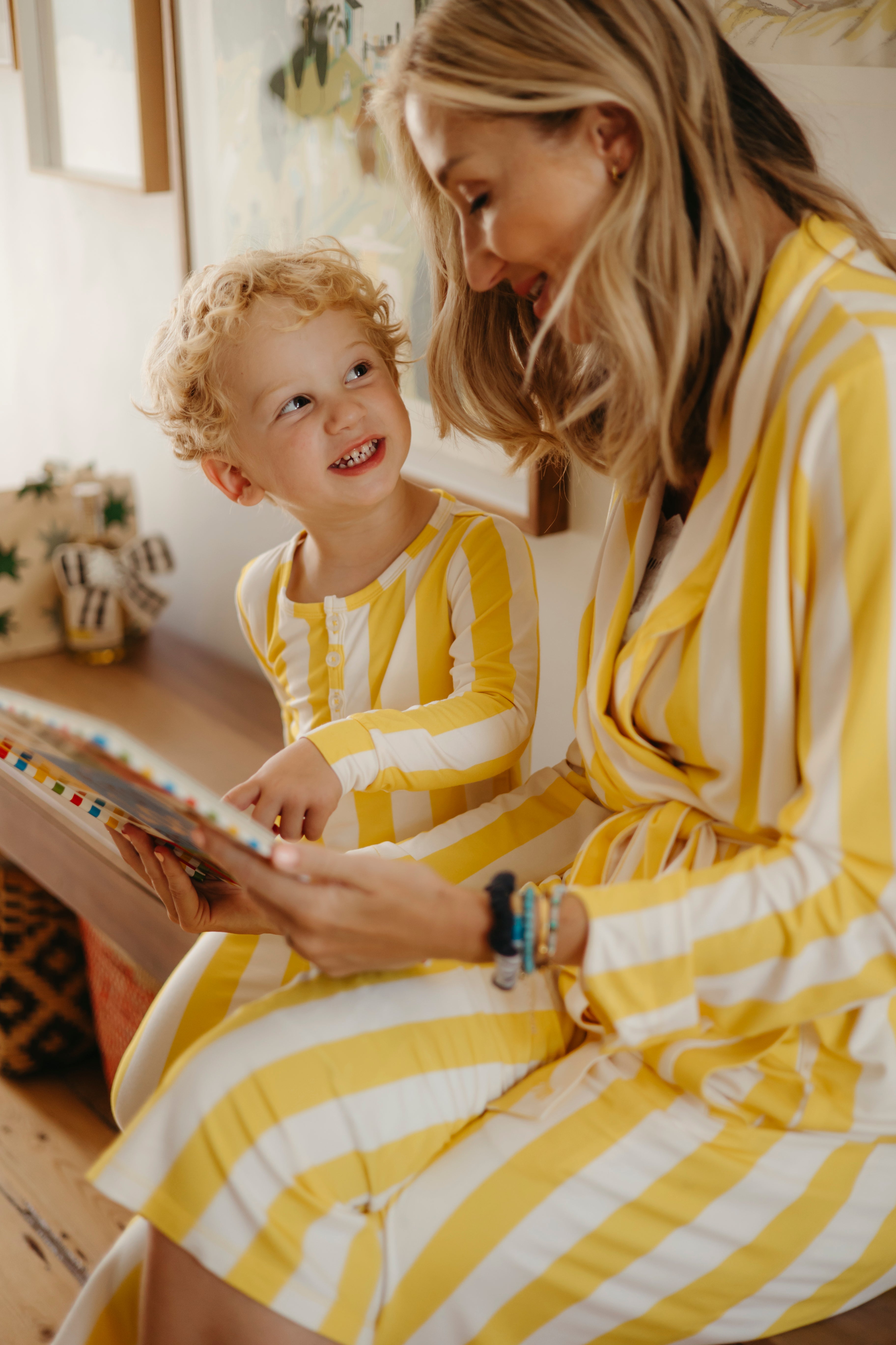 Match with your little on this winter with the ladies robe and kids pj set combo