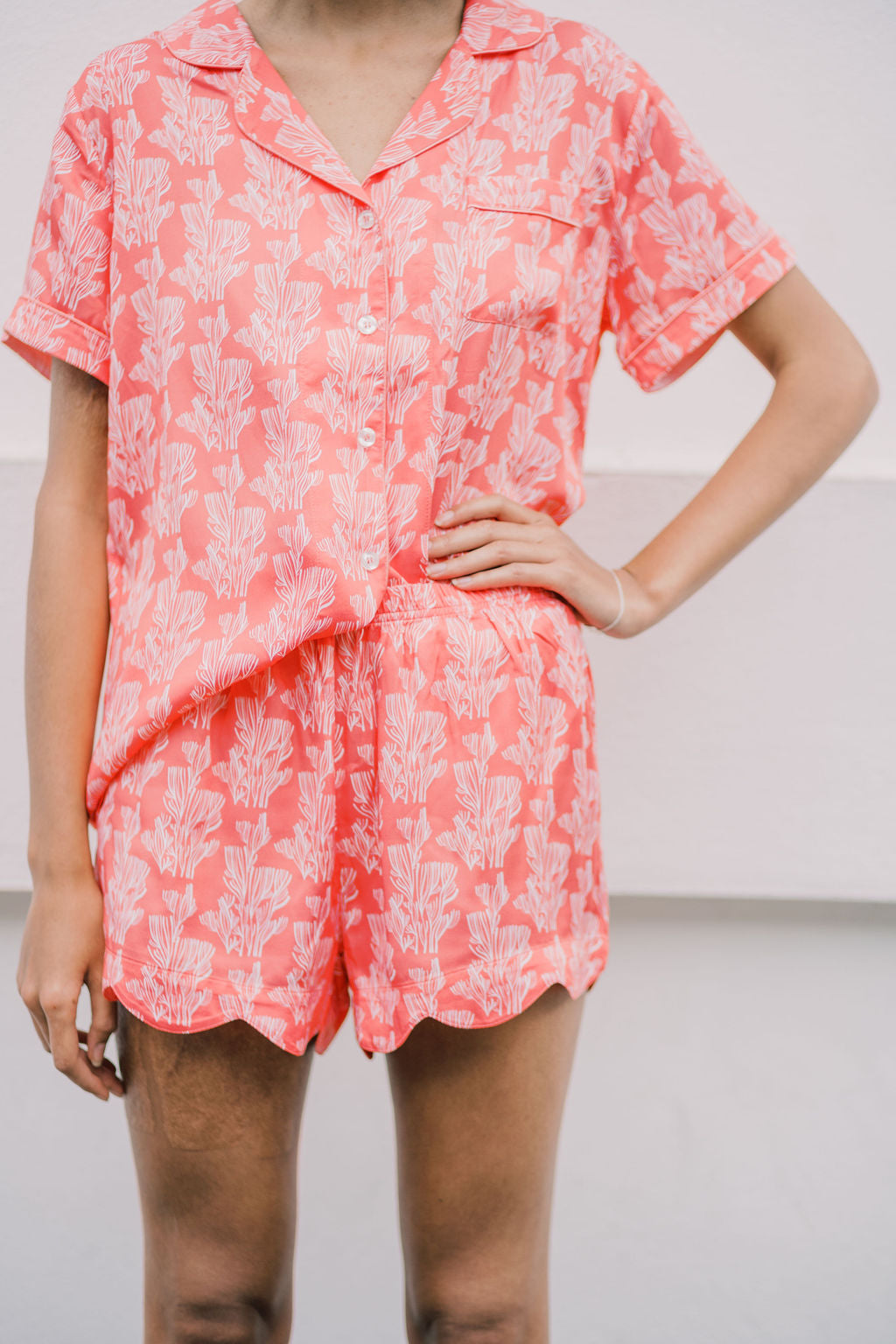 Short Pink Seaside Printed Bamboo PJs