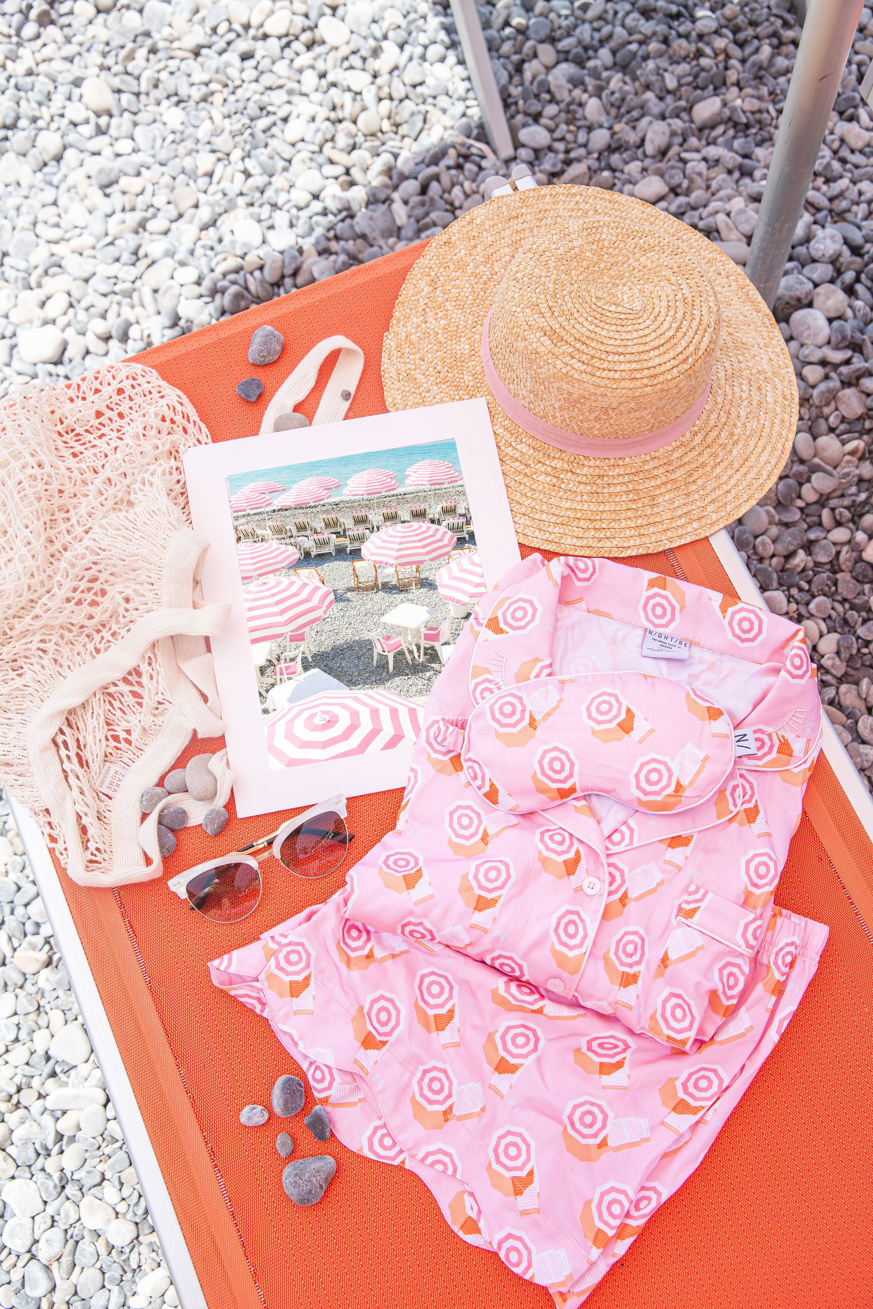 Pink Umbrella Beach Patterned Bamboo eyemask